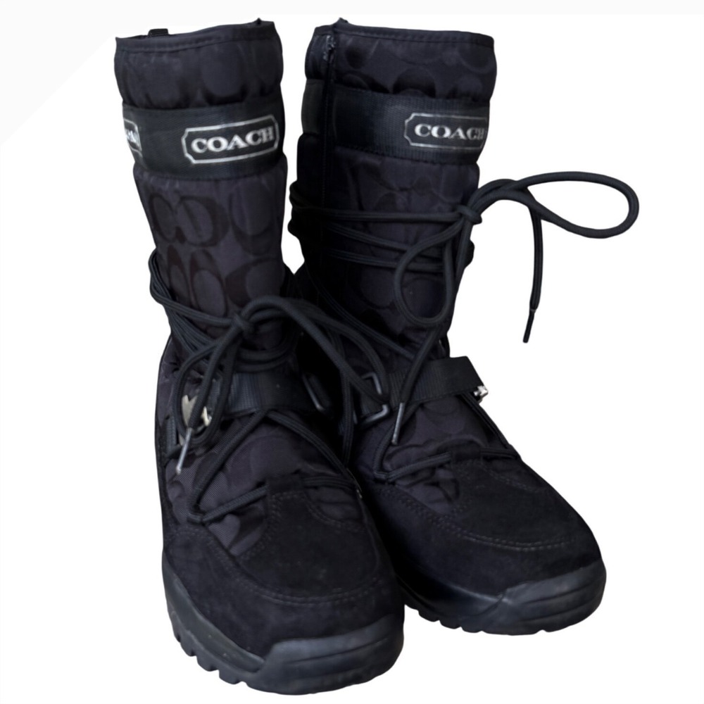 COACH Coach Sela Black Signature C Winter Snow Boots Vibram Sole Women's 7.5M